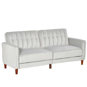 HOMCOM Sofá de 2 Plazas Convertible en Cama Tapizado Aterciopelado con Respaldo Ajustable y Patas de Madera para Salón Oficina 189x81x83,5 cm Gris Claro