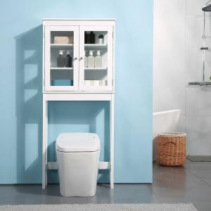 kleankin Mueble de Baño sobre Inodoro Armario Alto para Lavadora con Puertas de Cristal y Estantes Interiores Ajustables 70x24,5x160 cm Blanco