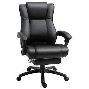 Vinsetto Executive Home Office Chair High Back PU Leather Recliner, w/ Foot Rest, Black