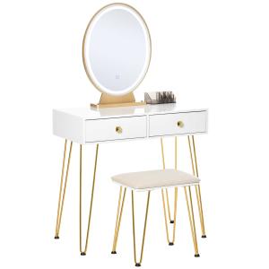 HOMCOM Vanity Table Set Dressing Table with 2 Drawers Cushioned Stool Makeup Table
