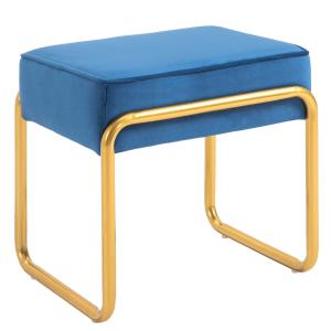 HOMCOM voetenbank poef met gouden onderstel voor woonkamer slaapkamer voetenbank fluweelzacht modern schuimstof staal blauw + goud 43 x 36 x 42 cm