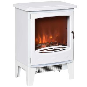 HOMCOM LED elektrische haard staande haard haardkachel met vlameffect 900/1800W metaal ABS kunststof glas wit 39 x 26 x 54,8 cm
