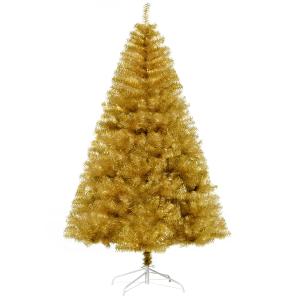 HOMCOM kunstkerstboom 1,8 m kerstboom sneeuw eenvoudige montage kerstboom 1000 takken vlamvertragend PET staal goud Ø103 x 180 cm