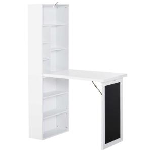 HOMCOM klapbureau met 6 vakken boekenkast met 3 planken computertafel kantoortafel E1 spaanplaat metalen frame wit 98 x 51 x 153 cm