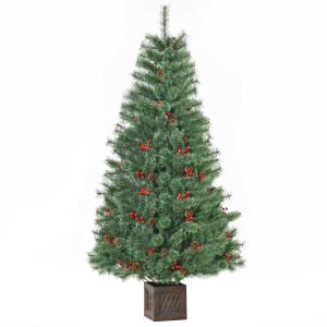 HOMCOM kunstkerstboom 1,8 m kerstboom met pot en decoratie PVC metaal groen 90 x 90 x 180 cm