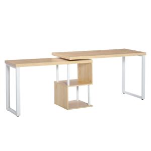 HOMCOM Computertisch Winkelkombination L-Form 360° drehbar 4 in 1 design Weiß+Eiche