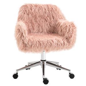 Vinsetto directiestoel draaistoel computerstoel zithoogteverstelling voor meisjes imitatiebont schuimstof roze + zilver 57 x 60 x 75-85 cm
