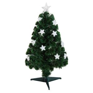HOMCOM Kerstboom 0,9 m kerstboom kunstspar 90 takken met LED verlichting anti-slip pads demontabel glasvezel kleurwisselaar PVC metaal groen 45 x 45 x 90 cm