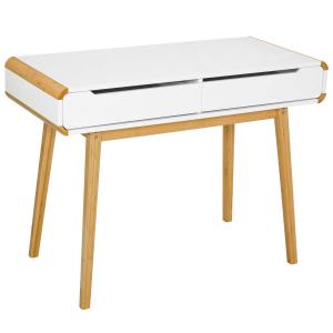 Biurko stolik komputerowy stół do biura z 2 Szufladami naturalny design bambus