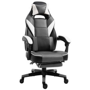 Ergonomiczne krzesło biurowe Fotel gamingowy Sztuczna skóra Szary Biały Czarny