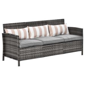 Rattan sofa zewnętrzny trzyosobowa ogród sofa wypoczynkowa z poduszkami stal szary