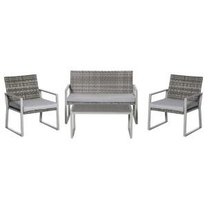 Zestaw mebli ogrodowych czteroczęściowy komplet stół z krzesłami sofa poduszki siedziska stolik kawowy stal szary