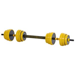 Hantle i sztanga 25 kg z regulacją, ergonomiczny zestaw hantli 3 w 1 żółty