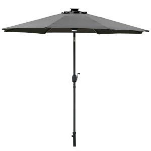 Parasol z oświetleniem solarnym LED stal aluminium poliester szary Ø266 x wys. 245 cm