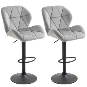 HOMCOM Bar Stool Set of 2 Fabric Adjustable Height Armless Counter Chairs Light Grey