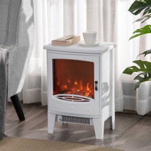 HOMCOM Chimenea eléctrica Portátil de 900/1800W con Efecto de Llama Termostato Ajustable y Protección Sobrecalentamiento hasta 20 m² 39x26x54,8 cm Blanco