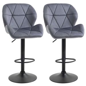 HOMCOM Bar Stool Set of 2 Fabric Adjustable Height Armless Counter Chairs Dark Grey