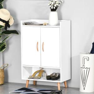 HOMCOM Mueble Zapatero de 2 Puertas Moderno Armario Auxiliar para 12 Pares de Zapatos con 4 Estantes para Recibidor Salón Dormitorio 60x30x92 cm Blanco