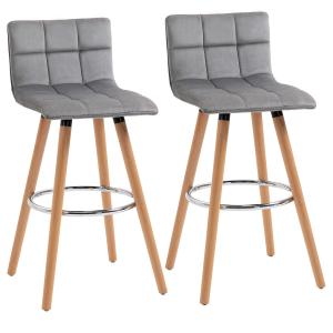 HOMCOM Bar stool Set of 2 Armless Upholstered Counter Height Bar Chairs Wood Legs Grey