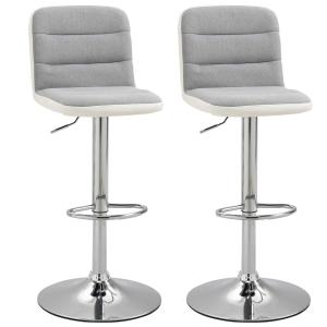 HOMCOM Bar stool Set of 2 Armless Adjustable Height Upholstered Bar Chair Light Grey