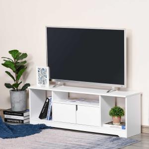 HOMCOM Mueble de TV para Televisor de hasta 42" Mesa de Salón Moderna con Armario de Doble Puerta y 3 Compartimentos Abiertos 120x30x41cm Blanco