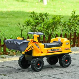 HOMCOM Tractor sin Pedales para Niños de 2-3 Años con Pala Excavadora Espacio de Almacenaje Oculto y Bocina 70x26x37 cm Amarillo