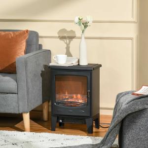 HOMCOM Chimenea eléctrica Portátil de 900/1800W con Efecto de Llama Termostato Ajustable y Protección Sobrecalentamiento hasta 20 m² 39x26x54,8 cm Negro