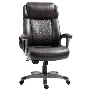 Vinsetto massage kantoorstoel 6-punts draaibare massagestoel gemaakt van kunstleer met gebogen hoofdsteun en armsteun bruin 70 b x 76,5 d x 114-124 h cm