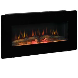 HOMCOM elektrische haard vrijstaande haard haard met vlameffect 1800 / 2000 W metaal gehard glas zwart 91,4 x 11 x 44 cm