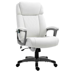 Vinsetto massage bureaustoel 6-punts draaibare massagestoel gemaakt van kunstleer met gebogen hoofdsteun en armsteun wit 70 b x 76,5 d x 114-124 h cm