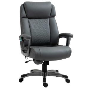 Vinsetto massage kantoorstoel 6-punts draaibare massagestoel gemaakt van kunstleer met gebogen hoofdsteun en armsteun grijs 70 b x 76,5 d x 114-124 h cm