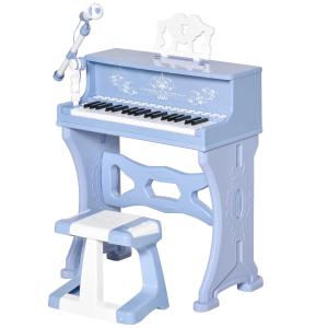 HOMCOM Piano Electrónico Infantil 37 Teclas con Micrófono Taburete 22 Canciones Azul