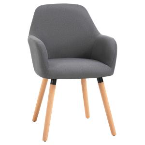 HOMCOM eetkamerstoel woonkamerstoel bureaustoel gestoffeerde stoel fauteuil met rugleuning antislip linnen schuimstof beukenhout donkergrijs + naturel 56 x 60 x 85 cm