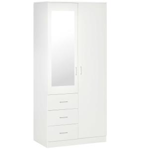 HOMCOM Armario Ropero de 2 Puertas con Espejo 3 Cajones Estantes Ajustables 80x50x180cm