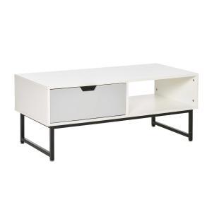 HOMCOM Mesa de Centro Moderna con Estante Cajón y Patas Elevadas 106x48x43 cm Blanco