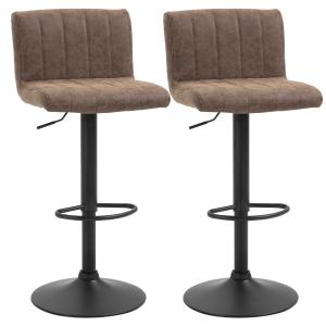 HOMCOM Barstools Set of 2 Adjustable Height Swivel PU Leather Counter Bar Chairs Brown