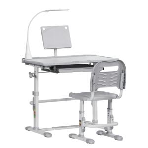 HOMCOM Kinderschreibtisch Set Schülerschreibtisch mit Stuhl Lampe verstellbar MDF Grau
