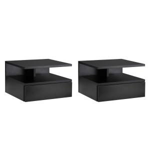 HOMCOM Set de 2 Mesitas de Noche Flotantes con 1 Cajón y Estante 35x32x22,5 cm Negro