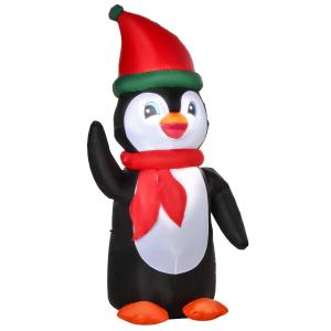 HOMCOM opblaasbare kerstpinguïn 1,6 m kerstdecoratie met lichtjes verlichting Kerstmis feestdecoratie automatisch opblazen weerbestendig polyesterstof veelkleurig 79 x 67 x 155 cm