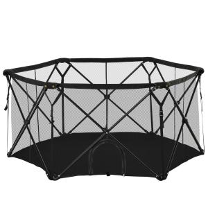 PawHut Parque para Mascotas Plegable Acero con Bolsa de Transporte 148x134x67 cm Negro