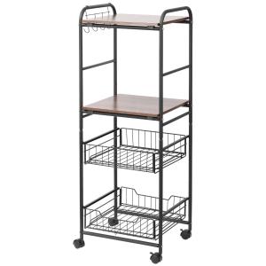 HOMCOM Carro de Cocina Móvil con 2 Estantes 2 Cestas Extraíbles y 4 Ganchos 40x38x111cm