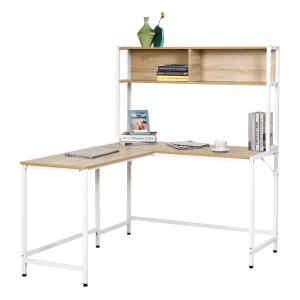 HOMCOM Escritorio en Forma de L Multifuncional Mesa de Ordenador para Oficina o Estudio con Estantes Altos Espacio Amplio 140x125x149cm Madera