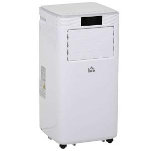 HOMCOM Aire Acondicionado Portátil 8000Btu 4 en 1 Refrigerador Ventilador Deshumidificador 2 Velocidades con Pantalla LED Control Remoto Temporizador Silencioso 900W 38x35x70,5 cm Blanco