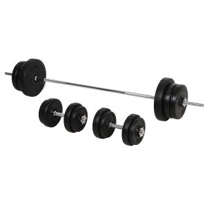 HOMCOM Juego de Pesas con Mancuernas y Barra Pesos Ajustables 2en1 con Discos para Culturismo Entrenamiento Fitness en Hogar Gimnasio Negro