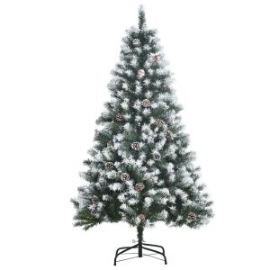 HOMCOM Árbol de Navidad Artificial 150 cm con 676 Ramas y 41 Piñas Hojas de PVC con Efecto de Nieve Apertura Automática Base Plegable y Soporte Metálico para Interiores Verde