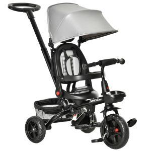 HOMCOM Kinderdreirad Kinderwagen 4-in-1 zusammenklappbar abnehmbar Grau