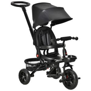 HOMCOM Kinderdreirad Kinderwagen 4-in-1 zusammenklappbar abnehmbar Schwarz