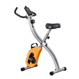 HOMCOM Bicicleta Estática Plegable con 8 Niveles de Resistencia Magnética Ajustable Bicicleta de Ejercicio Fitness con Pantalla LCD Pulsómetro y Sillín Regulable 86x47x112 cm Naranja