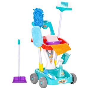 HOMCOM schoonmaakspeelgoed huishoudspeelgoed 22 stuks voor kinderen van 3 tot 6 jaar ABS PP- kunststof groen + rood + wit 40 x 32 x 52,5 cm