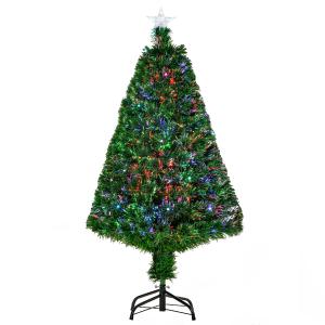 HOMCOM kerstboom 1,2 m kerstboom kunstspar 130 takken met LED verlichting anti-slip pads demontabel glasvezel kleurwisselaar PVC metaal groen 60 x 60 x 120 cm